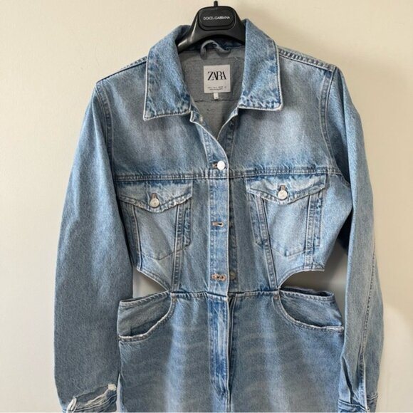 BLOGGERS FAV ZARA LIMITED EDITION CUT OUT SIDE DISTRESSED DENIM JUMPSUIT Size L - Picture 9 of 15